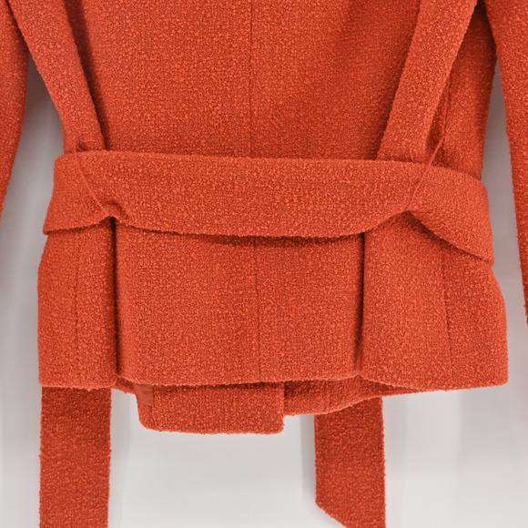 JONES NY Womens Wool Tweed Jacket Size 4 Red Orange Belted Button Retro Collared - Picture 13 of 13